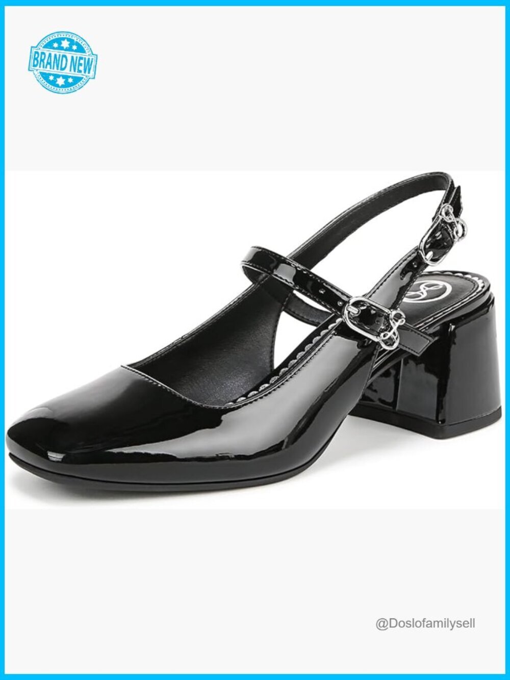 Block Heel Slingback Pumps Mary Jane Straps Square Toe Fashion Dress Shoes